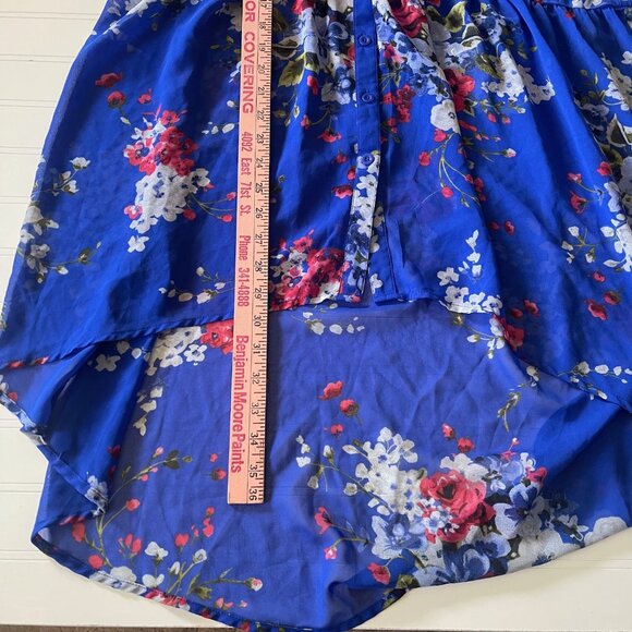 Torrid 2X Lexie Top Blue Floral Chiffon Babydoll Tunic Sheer Blouse Hi Low Z - Picture 7 of 10